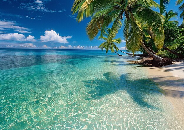 Foto una palmera está en el agua y el cielo es azul