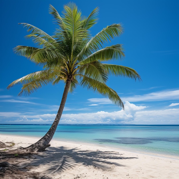 palmera arafed en una playa con agua azul clara generativa ai