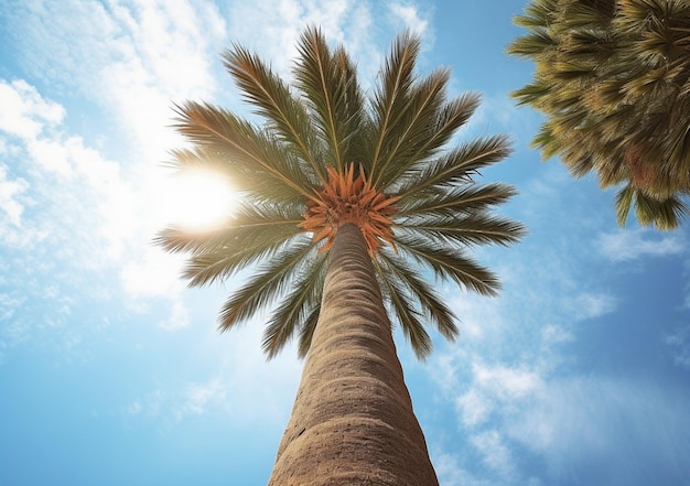 Palmera Araffe con el sol brillando a través de las hojas ai generativo