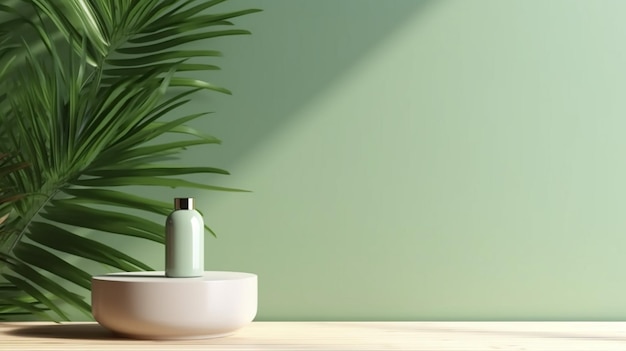 Palmera de bambú de mesa de mostrador verde mate vacía mínima moderna a la luz del sol IA generativa