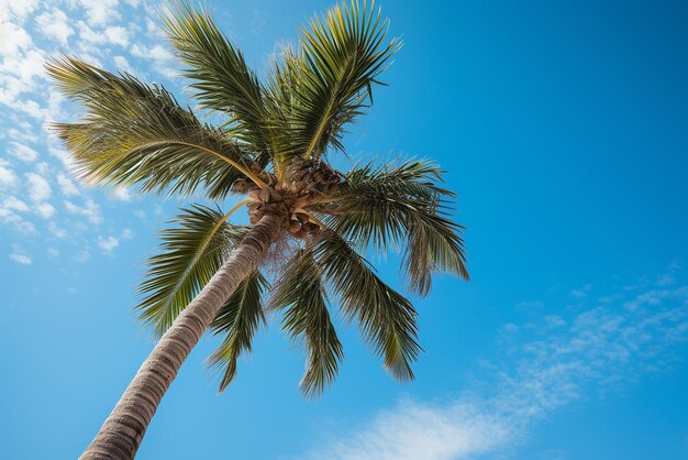 Una palmera y el cielo azul.