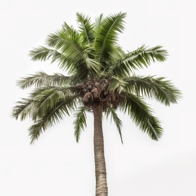 Una palmera con un cielo blanco detrás