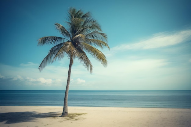 Palmera de coco en la playa con mar y cielo