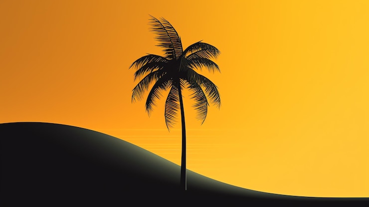 Foto una palmera se encuentra en el desierto con el sol detrás.