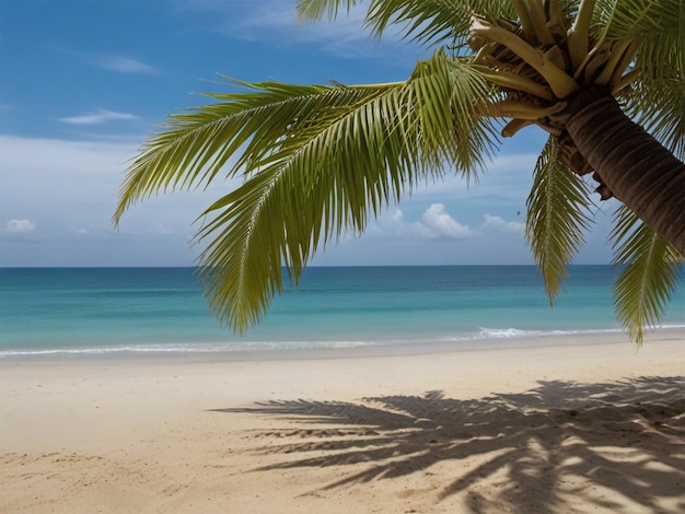 una palmera está en la arena en una playa