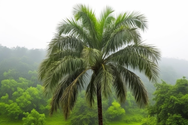 una palmera está de pie en la lluvia con un fondo verde