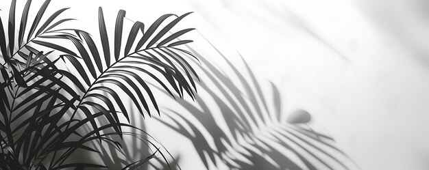 Foto una palmera con un fondo blanco y una imagen en blanco y negro de hojas