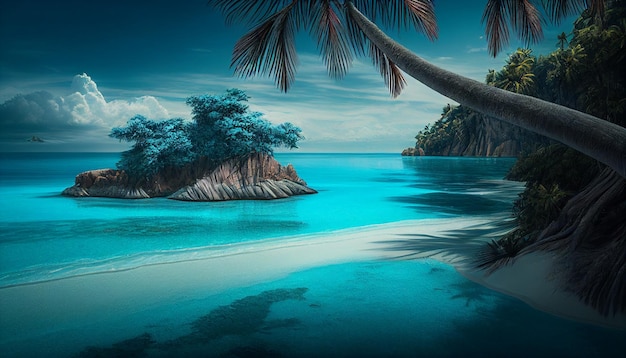 Palmera hermosa realista en el fondo de la playa de la isla tropical IA generativa