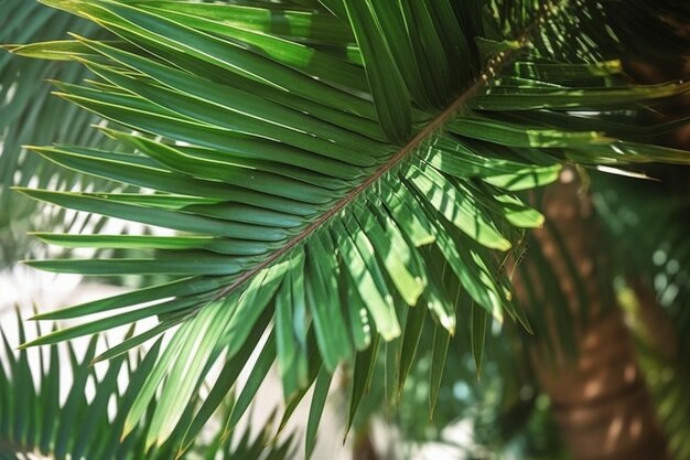 Una palmera con una hoja verde.