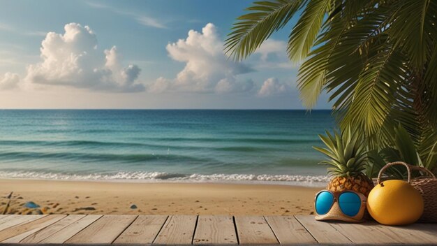 Foto una palmera y un jarrón con una palmera en la playa