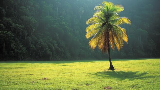 Palmera en medio de un campo verde