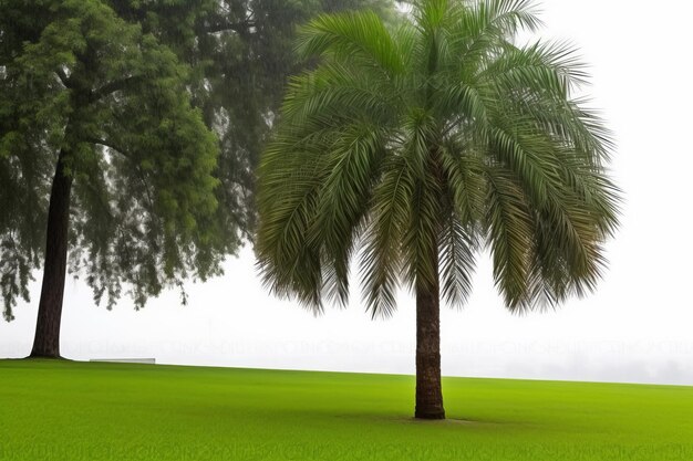 Foto una palmera está en el medio de un campo
