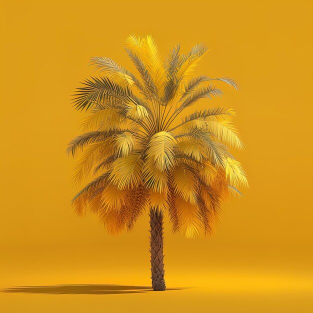 Palmera minimalista con fondo amarillo plano simple concepto de viaje de playa limpia