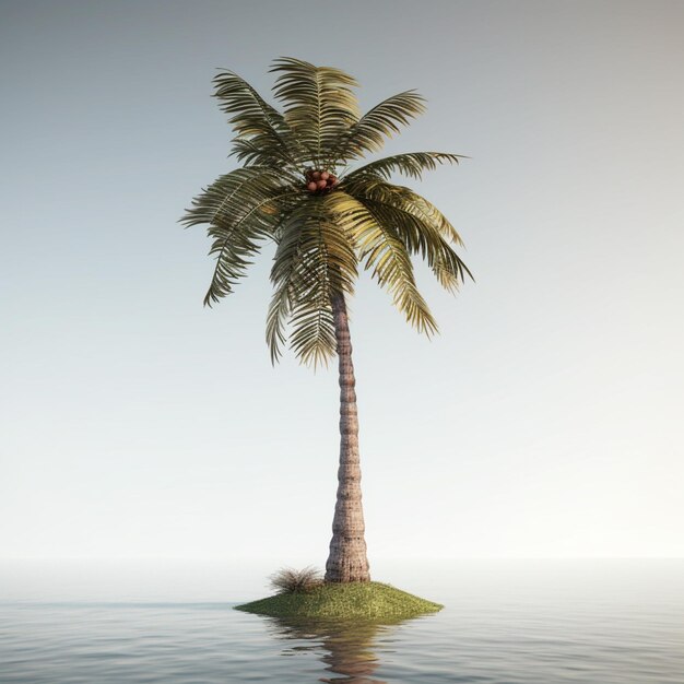 Foto una palmera en una pequeña isla con un cielo azul de fondo.