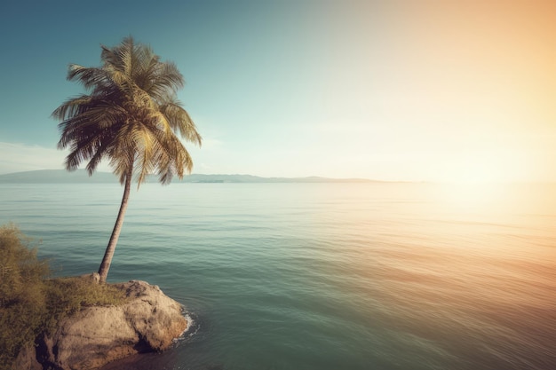 Una palmera en una pequeña isla en medio del océano IA generativa