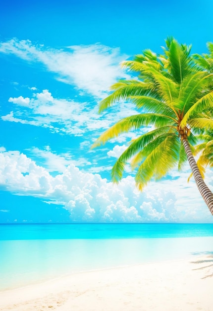 Foto una palmera en una playa con el cielo al fondo.