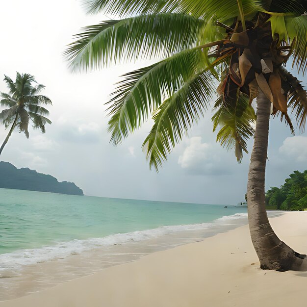 Foto una palmera en una playa con un cuerpo de agua en el fondo