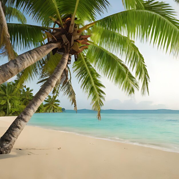 una palmera en una playa con un fondo de cielo