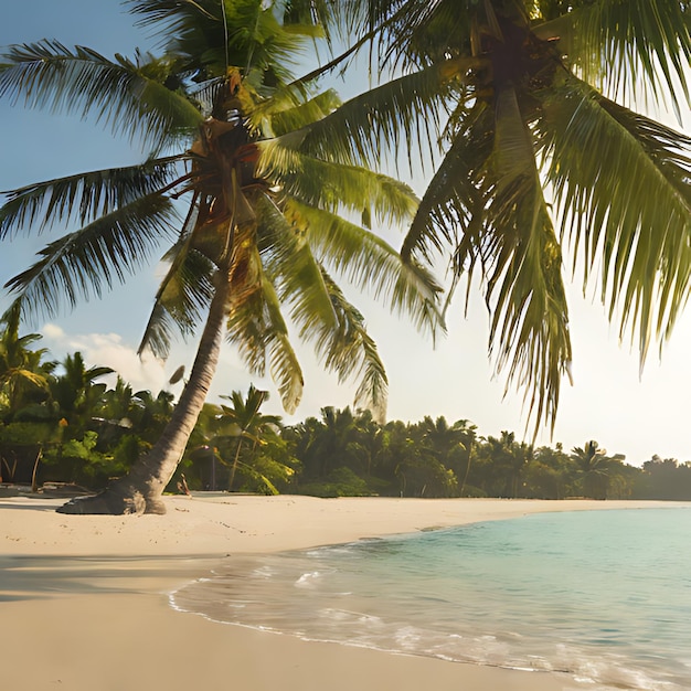 una palmera en una playa con un fondo de cielo