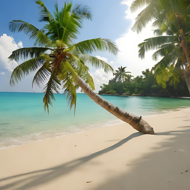 Foto una palmera en una playa con el océano en el fondo