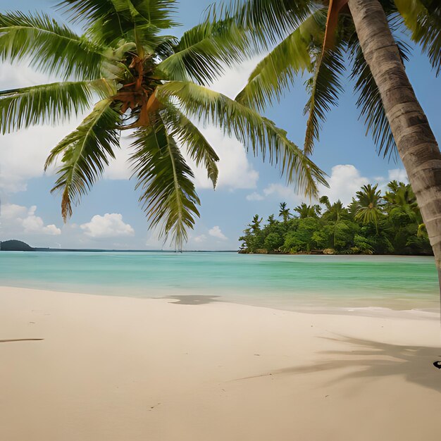 una palmera en una playa con una persona en la espalda