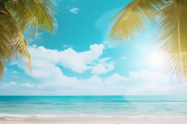 Palmera en una playa tropical con cielo azul y nubes blancas fondo abstracto Copiar espacio