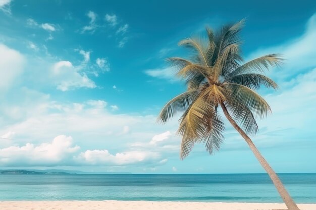 Palmera en una playa tropical con cielo azul