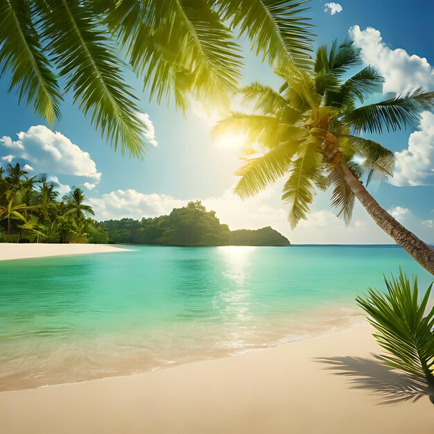 Foto una palmera está en una playa con vistas al océano