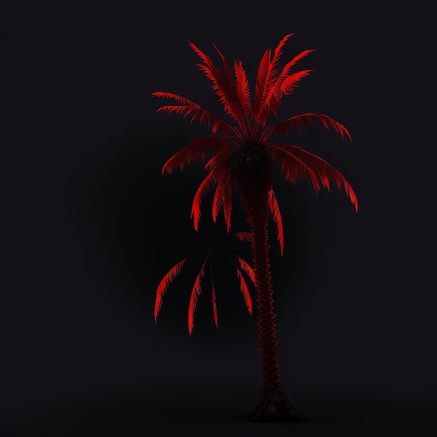 Una palmera roja con un fondo negro y un fondo negro.