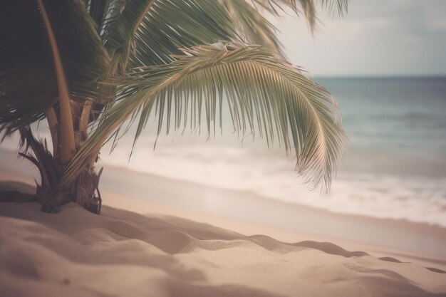 Una palmera sentada sobre una playa de arena IA generativa