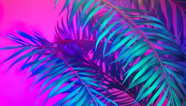 Palmera tropical y hojas en colores vibrantes gradiente fondo verano diseño tendencia generativa ai