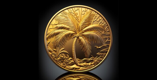 palmera tropical con una moneda de oro