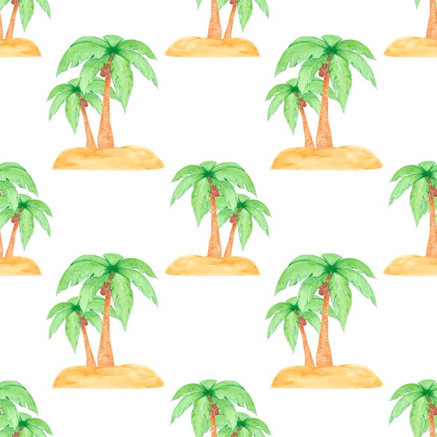 Palmeras de acuarela dibujadas a mano en la arena patrón sin costuras aislado en fondo blanco Se puede usar para álbum de recortes de telas textiles y otros productos impresos