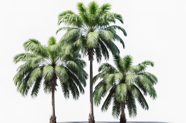 Palmeras de betel en un grupo aislado sobre un fondo blanco.