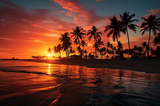 palmeras en el cielo rosa al atardecer