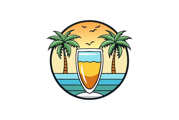 palmeras en un círculo con una escena de playa en la parte superior