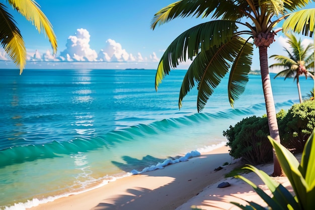 Foto palmeras de coco en la playa naturaleza paisaje papel de pared ilustración de fondo ornamental