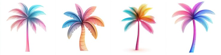 Palmeras estilizadas en diseño pastel gradiente que muestran colores vibrantes y texturas suaves perfectas para temas tropicales y vibraciones de verano