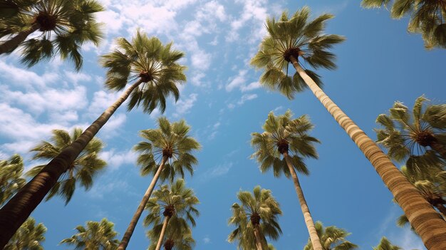 palmeras en el fondo del cielo azul