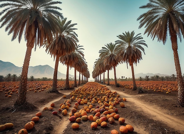 Foto palmeras con muchas frutas debajo