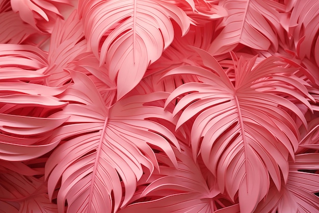 Palmeras de papel tropical rosadas sobre un fondo rosado generadas por inteligencia artificial