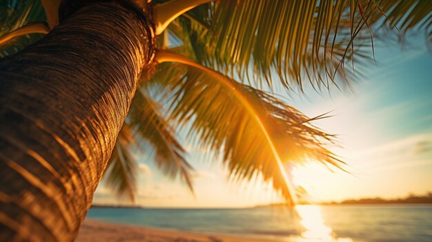 Palmeras en una playa al atardecer