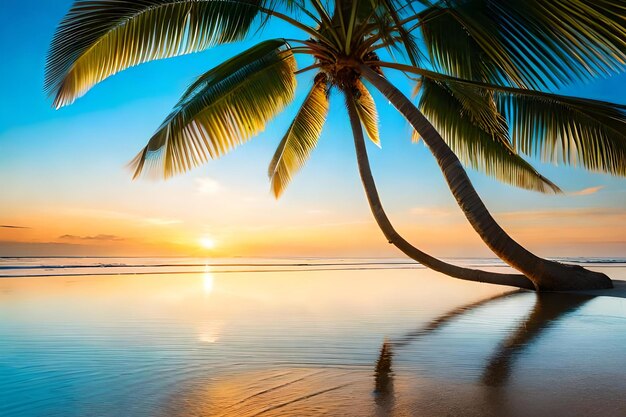 Palmeras en una playa al atardecer