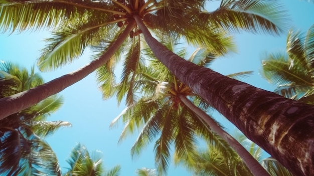 Foto palmeras en la playa por la mañana