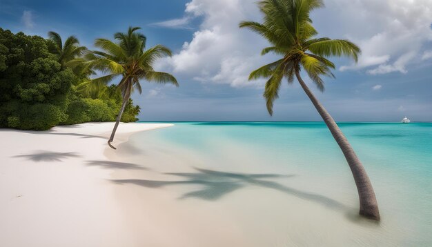 Foto palmeras en una playa con una palmera en el medio