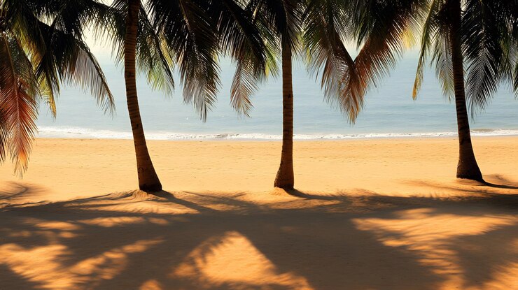 Las palmeras proyectan sombras en una playa arenosa