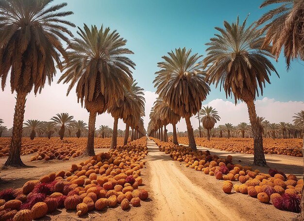 Foto las palmeras son abundantes y producen frutos en el desierto.