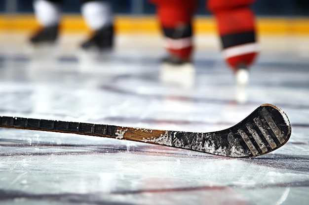 Foto un palo de hockey en el hielo