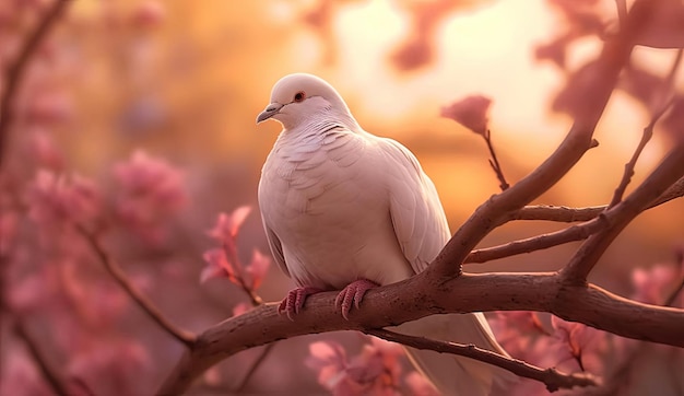 paloma blanca posada en la rama de un árbol