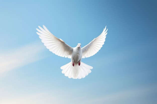 Paloma blanca volando en el cielo azul